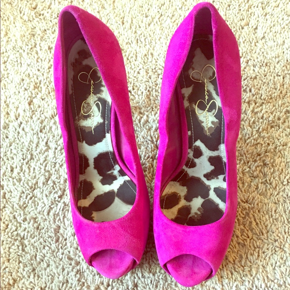 Pink Suede Jessica Simpson Peep Toe Pump
